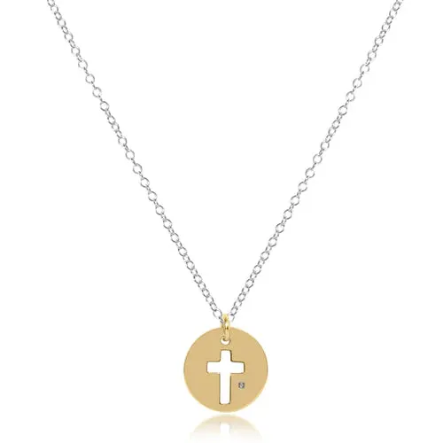 16" Necklace Sterling Mixed Metal Blessed Gold Disc