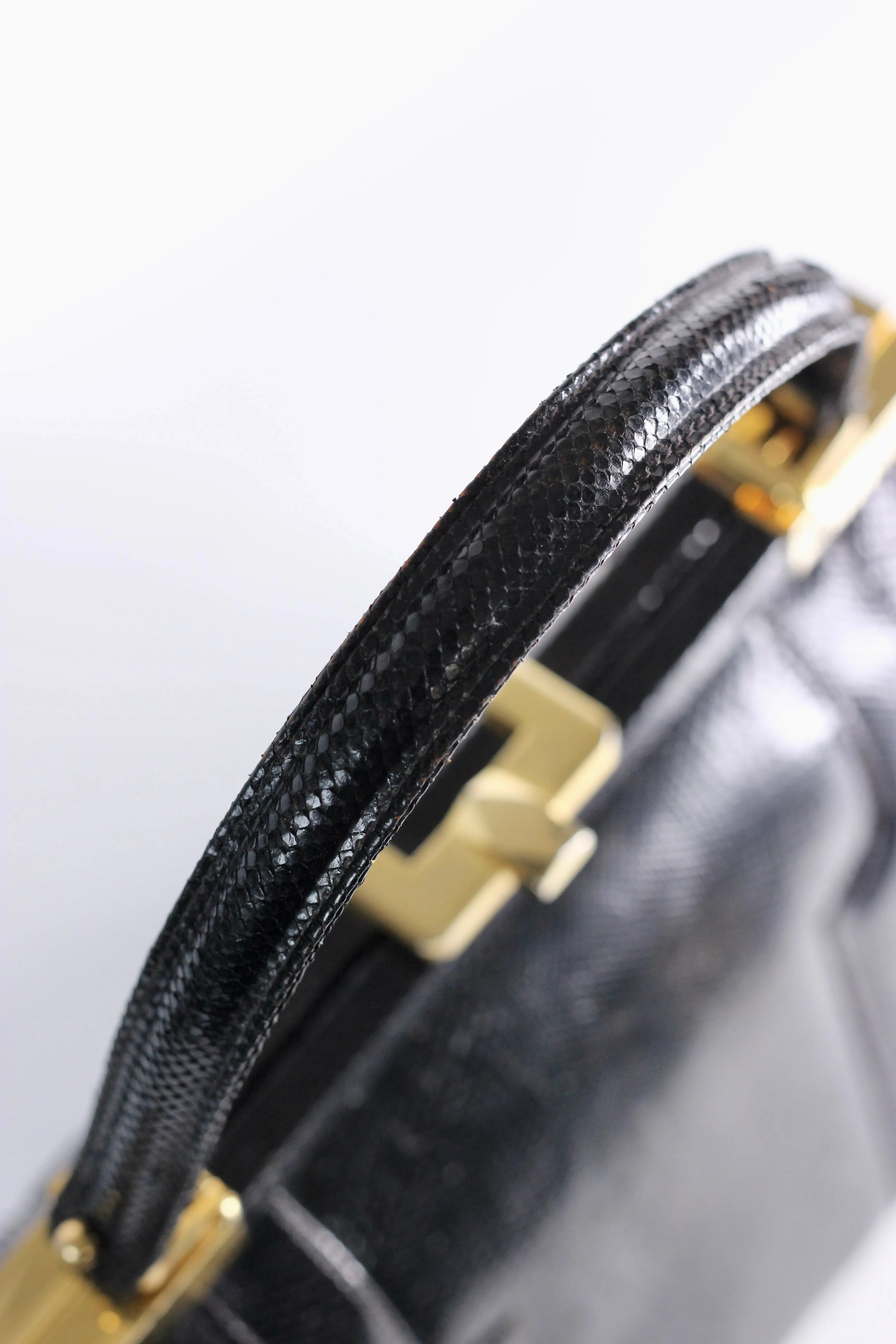 1950s Vintage Black Leather Top Handle Bag