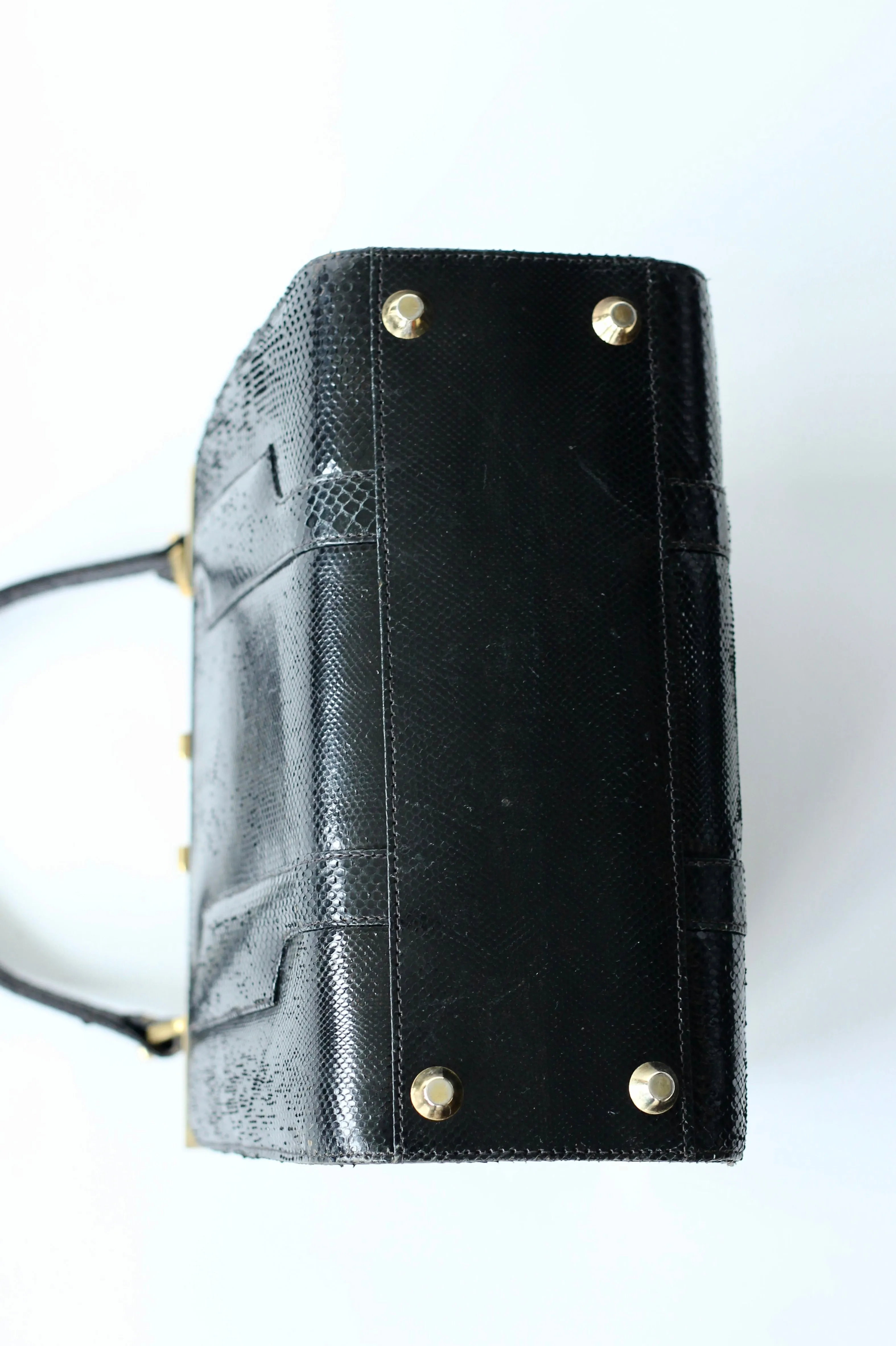 1950s Vintage Black Leather Top Handle Bag
