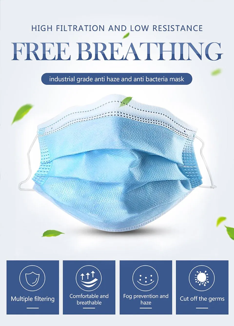 20 Pcs/bag High Quality 3 Layers Disposable Face Masks Anti-Dust Meltblown Cloth Masks Protection Face Mask Protective Dust Filter Safety Mask