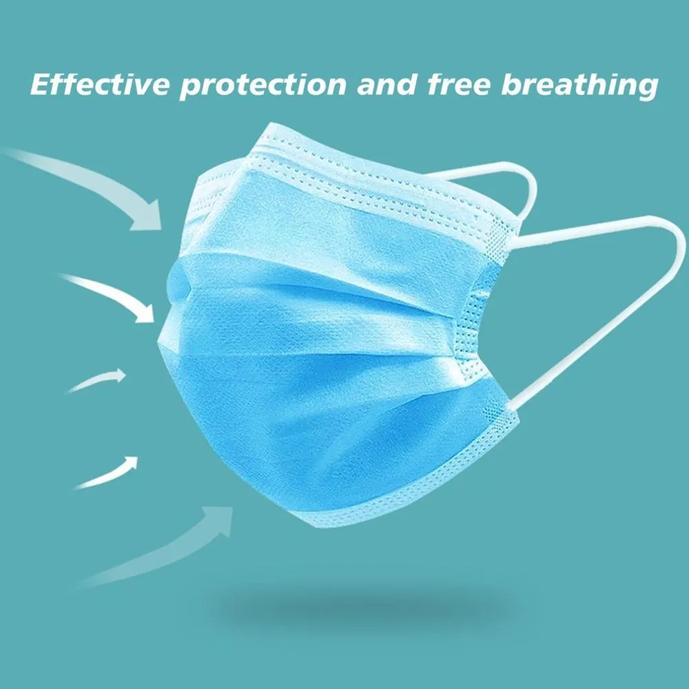 20 Pcs/bag High Quality 3 Layers Disposable Face Masks Anti-Dust Meltblown Cloth Masks Protection Face Mask Protective Dust Filter Safety Mask