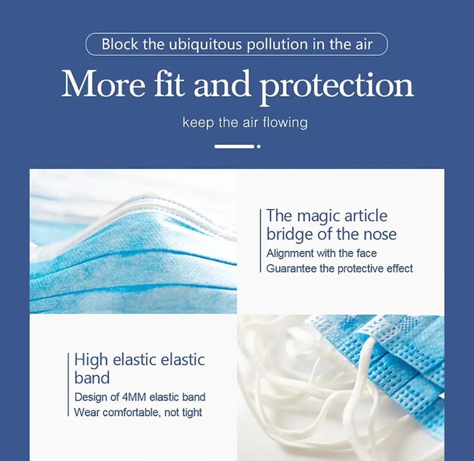 20 Pcs/bag High Quality 3 Layers Disposable Face Masks Anti-Dust Meltblown Cloth Masks Protection Face Mask Protective Dust Filter Safety Mask