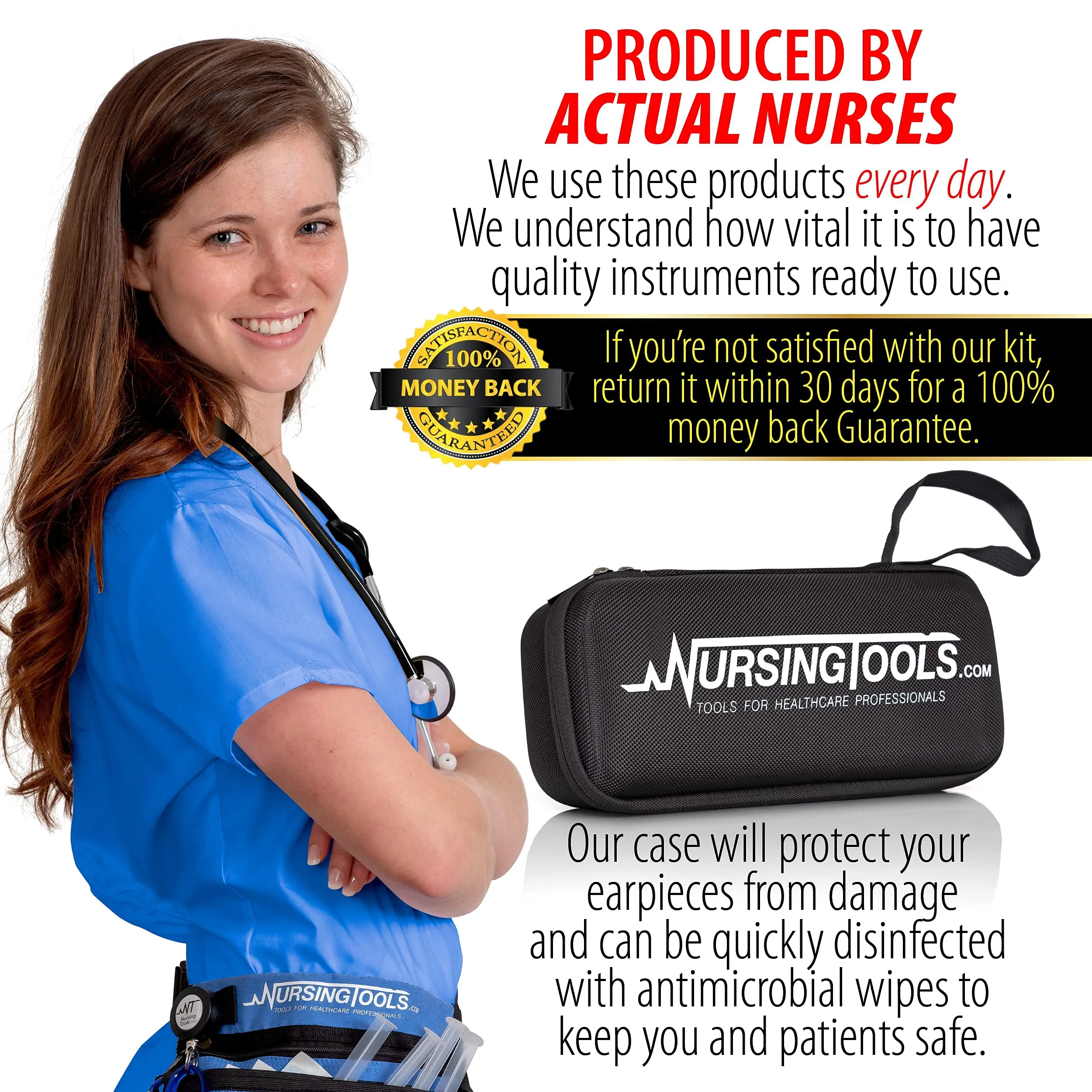 5 in 1 Nurse Kit - Stethoscope Medical Kit, Scissors, Pupil/LED Pen Light, Calipers, Stethoscope – Perfect for Medical Professionals: Nurses, Physicians, Vets Techs, Paramedics, EMTs.