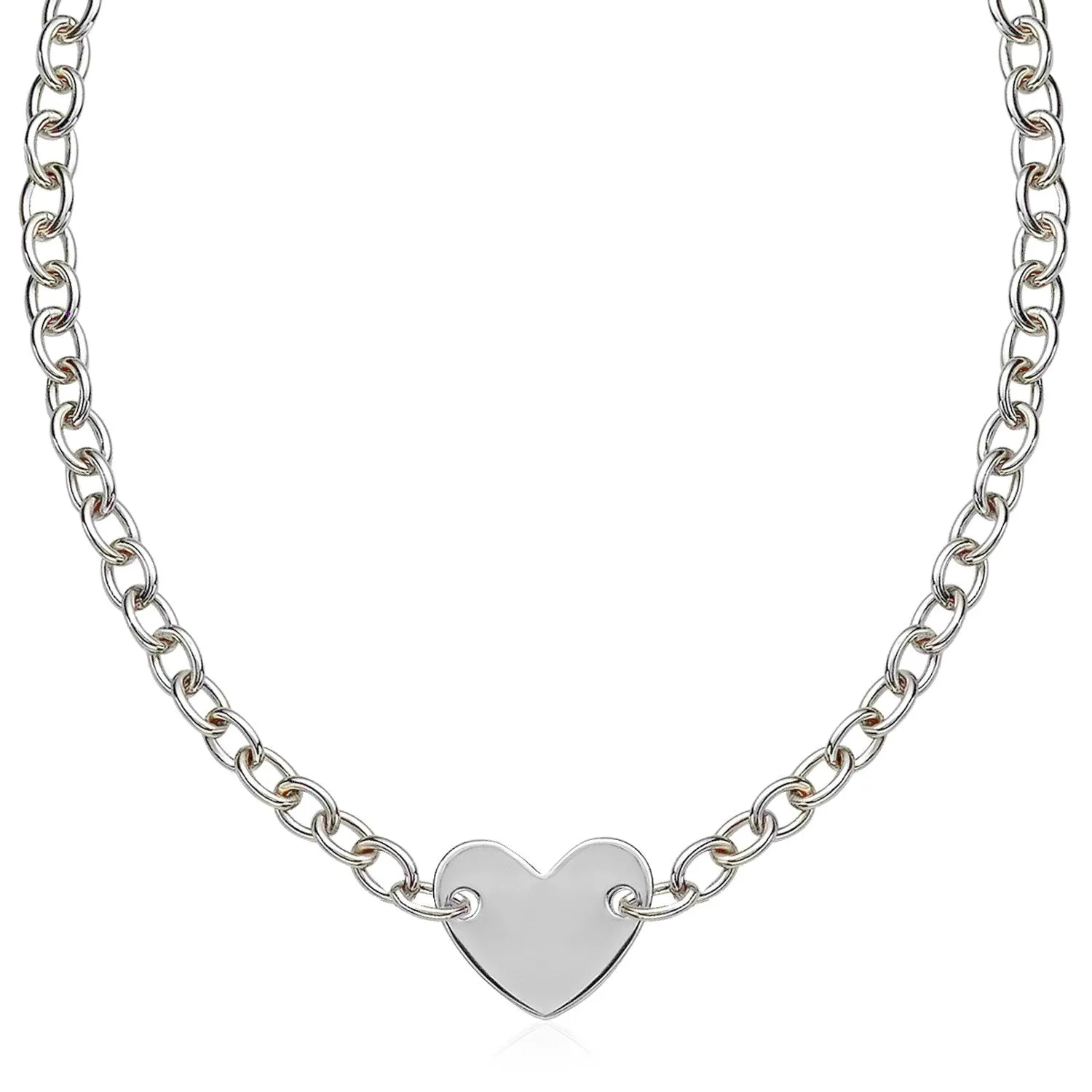 925 Silver Rhodium Plated Chain Bracelet a Flat Heart Motif Station