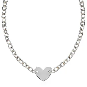 925 Silver Rhodium Plated Chain Bracelet a Flat Heart Motif Station