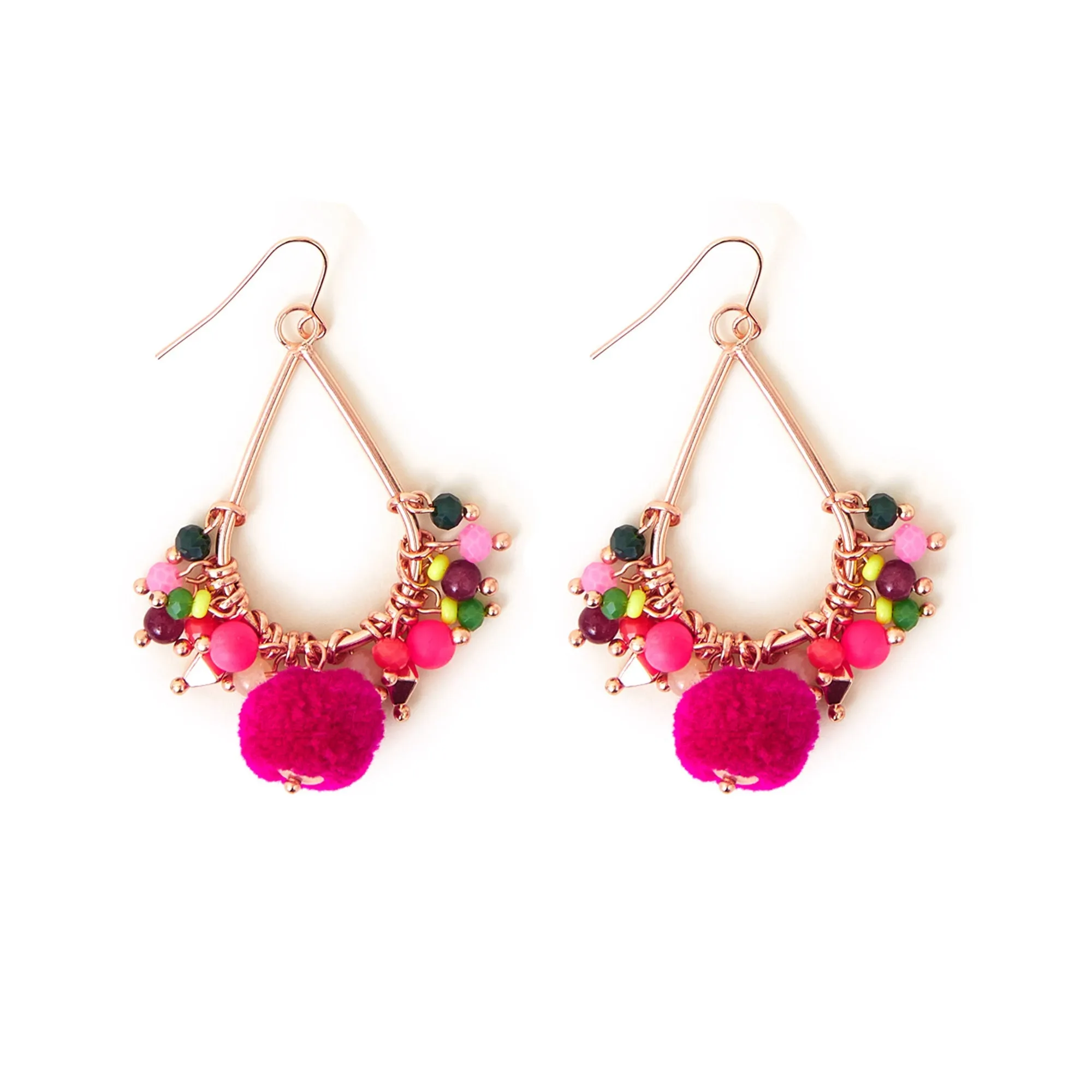 Accessorize London Women's Multi Teardrop Pom-Pom Earrings