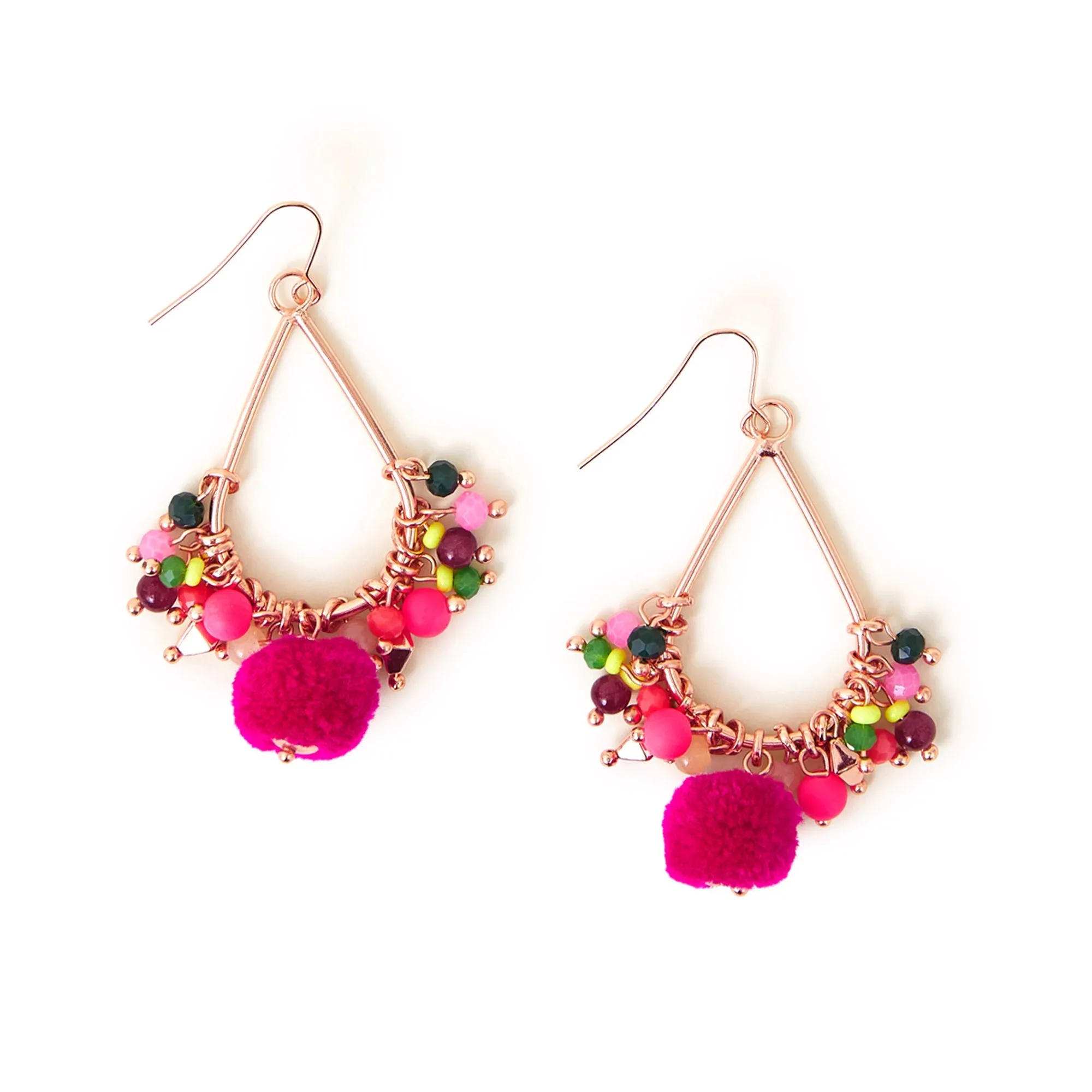 Accessorize London Women's Multi Teardrop Pom-Pom Earrings