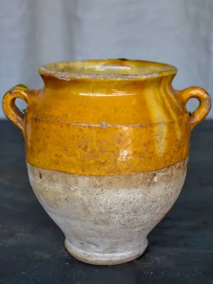 Antique French confit pot with yellow glaze 7 ¼''