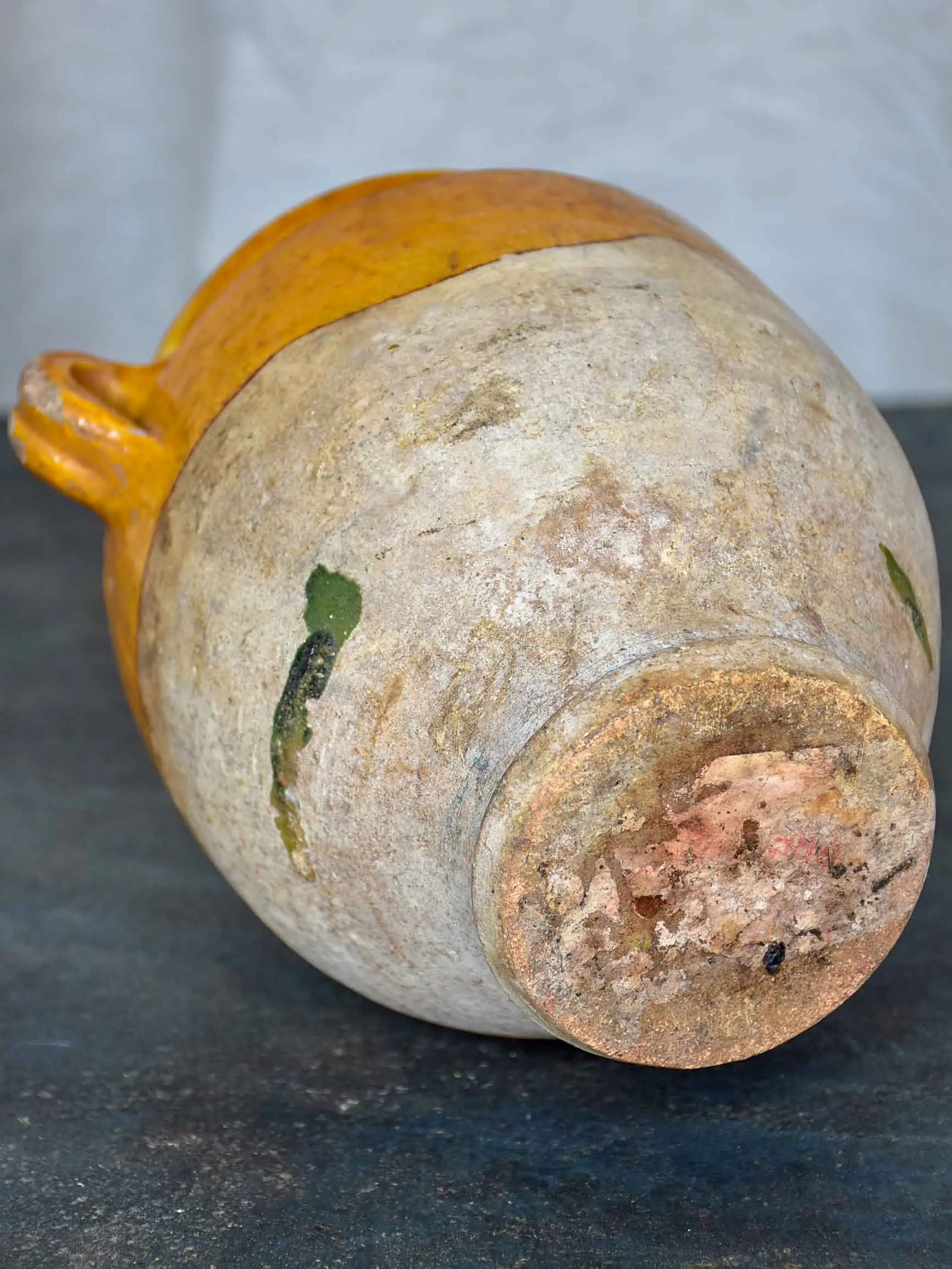 Antique French confit pot with yellow glaze 7 ¼''