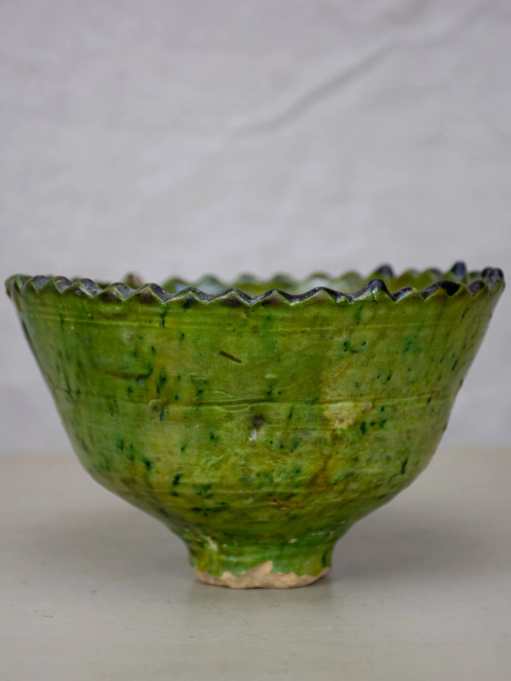 Antique French nut bowl with green glaze