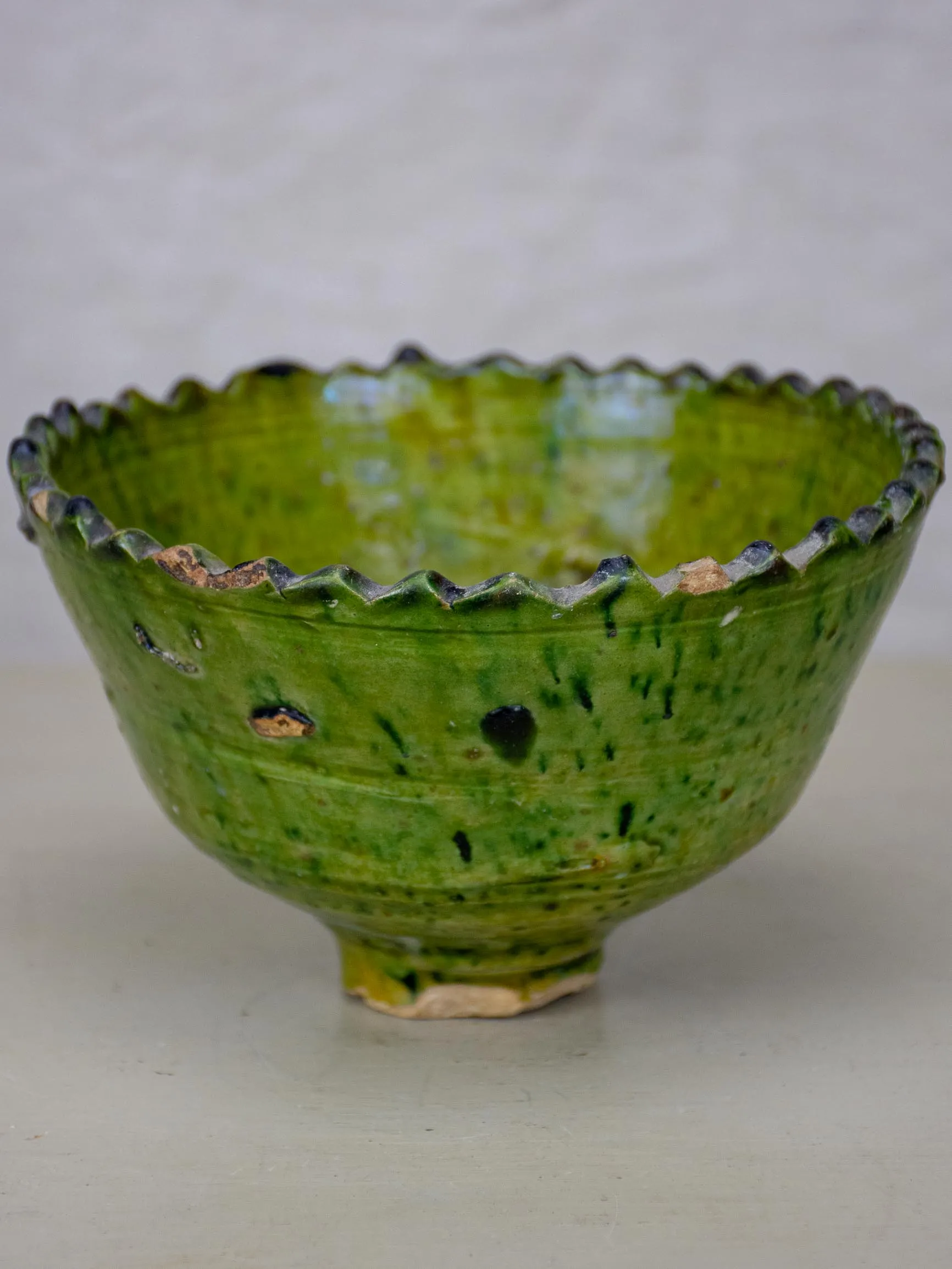 Antique French nut bowl with green glaze