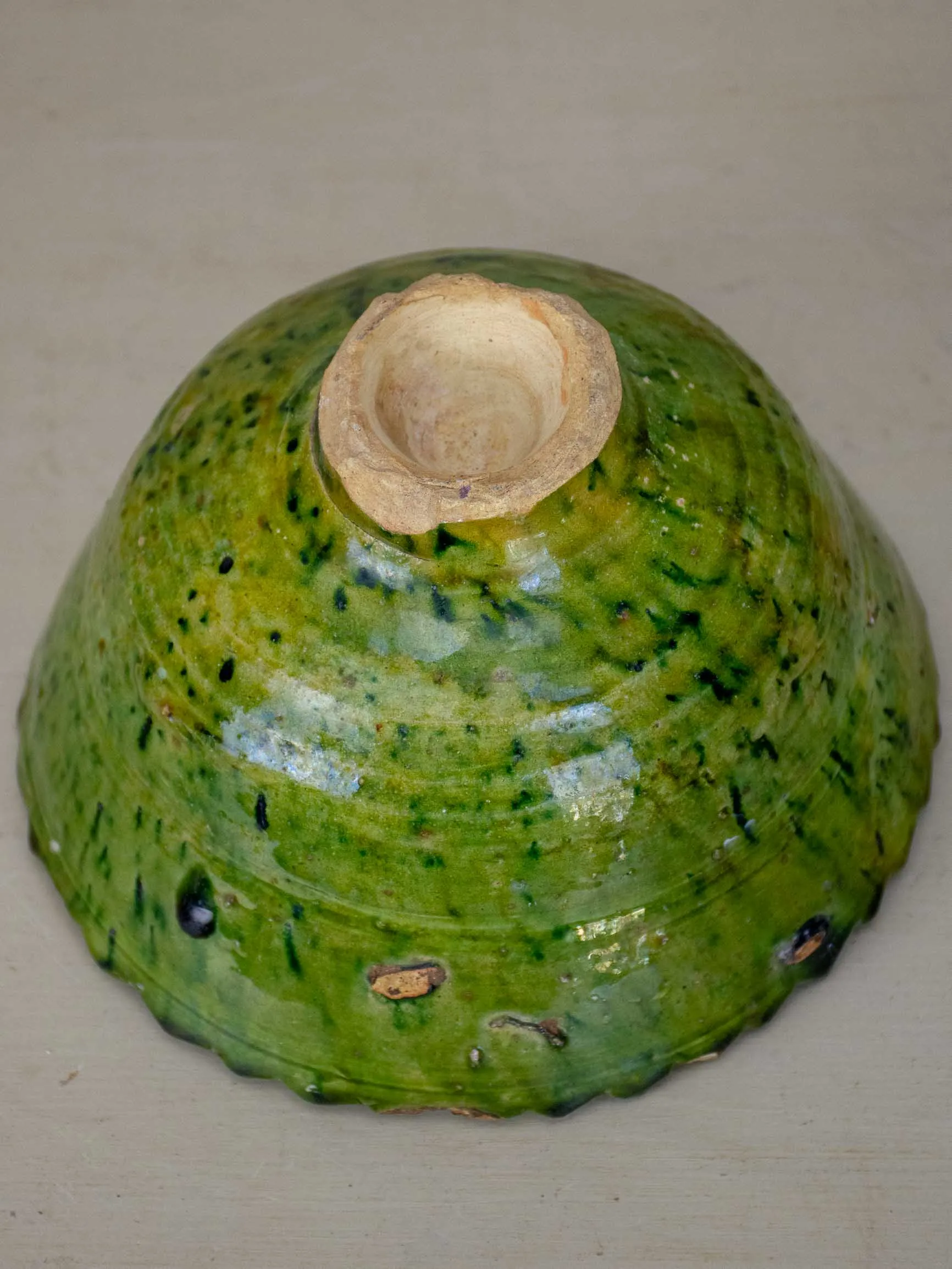 Antique French nut bowl with green glaze