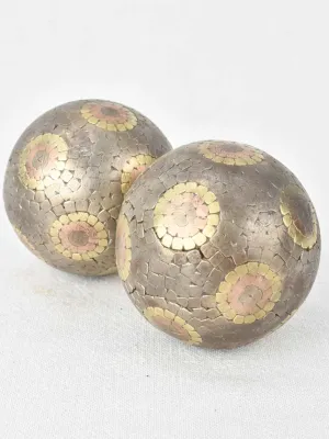 Antique French petanque balls with bullseye pattern 3½"