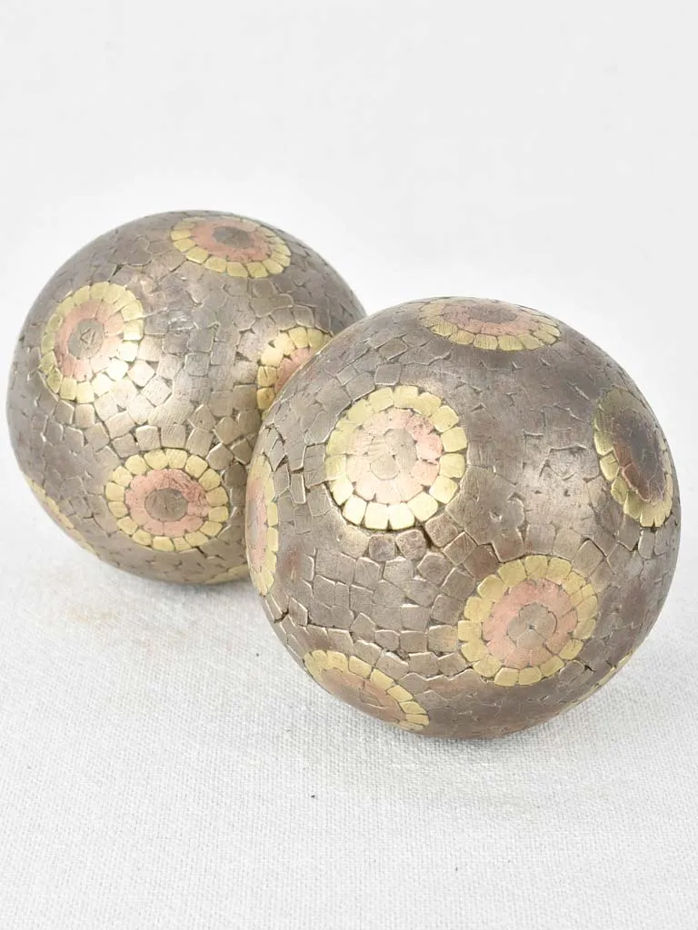 Antique French petanque balls with bullseye pattern 3½"