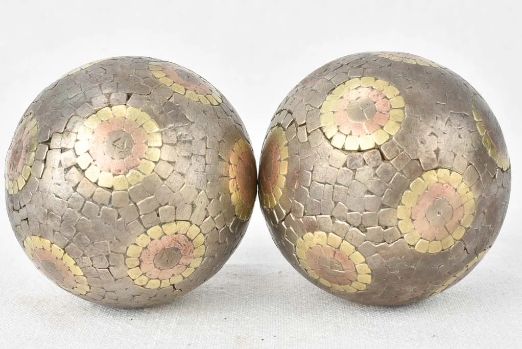 Antique French petanque balls with bullseye pattern 3½"