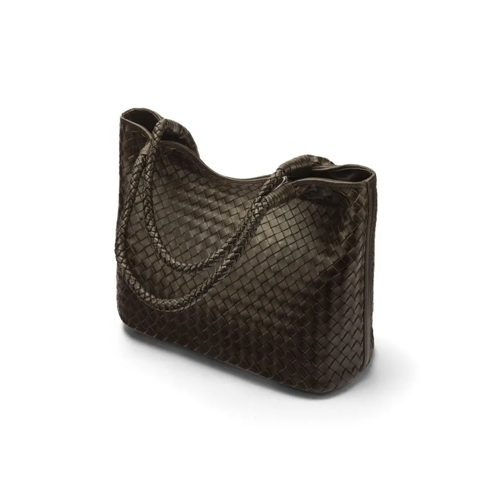 Anya Woven Leather Shoulder Bag - Brown