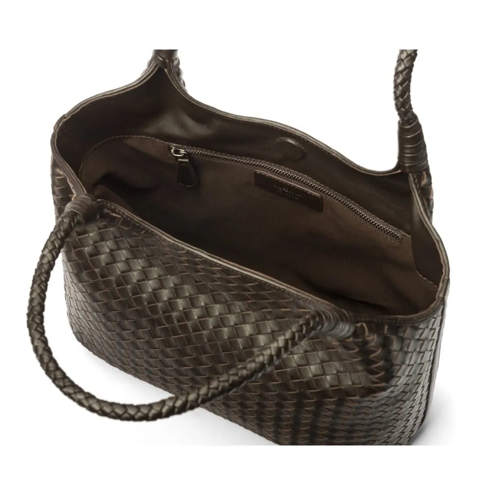 Anya Woven Leather Shoulder Bag - Brown