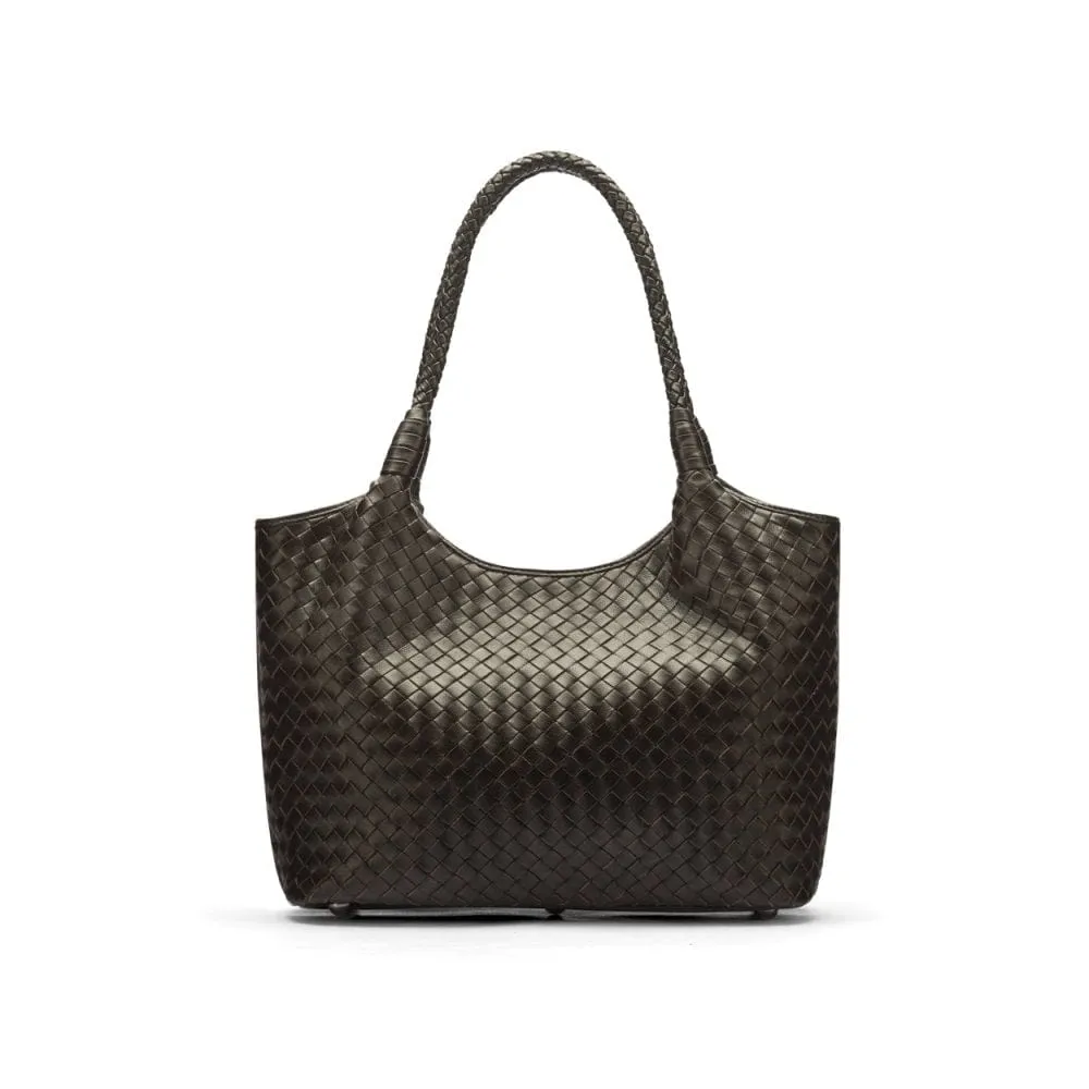Anya Woven Leather Shoulder Bag - Brown