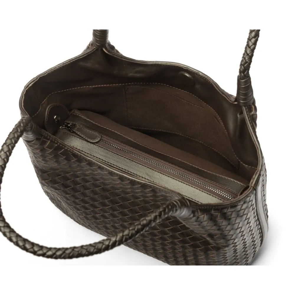 Anya Woven Leather Shoulder Bag - Brown