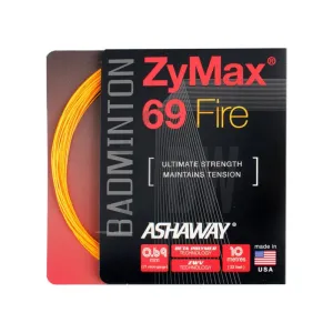 Ashaway ZyMax 69 Fire (0.69mm) Badminton String (Orange or White)