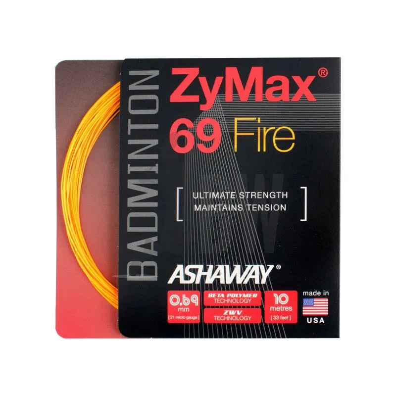 Ashaway ZyMax 69 Fire (0.69mm) Badminton String (Orange or White)