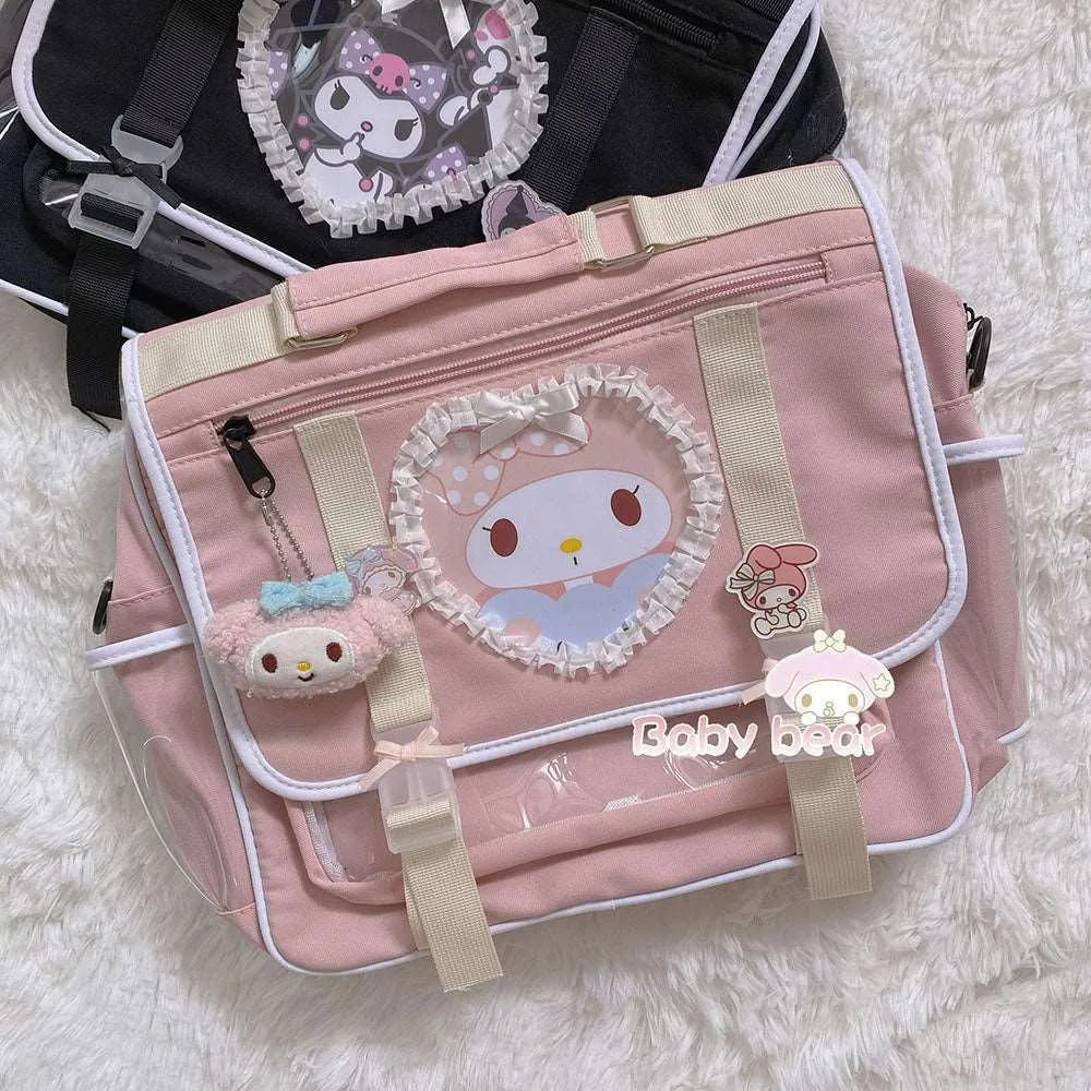 Baby Bear Handmade Cartoon Melody Purple Devil Pink Black Student School Briefcase Messenger Bag Backpack