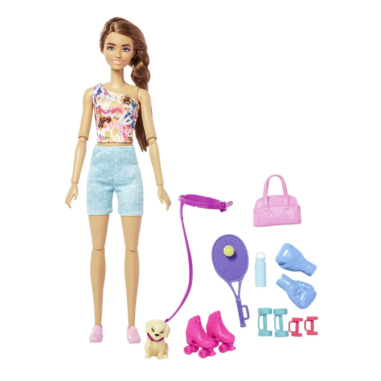 Barbie Doll With Puppy - Workout Outfit, Roller Skate, and Tennis