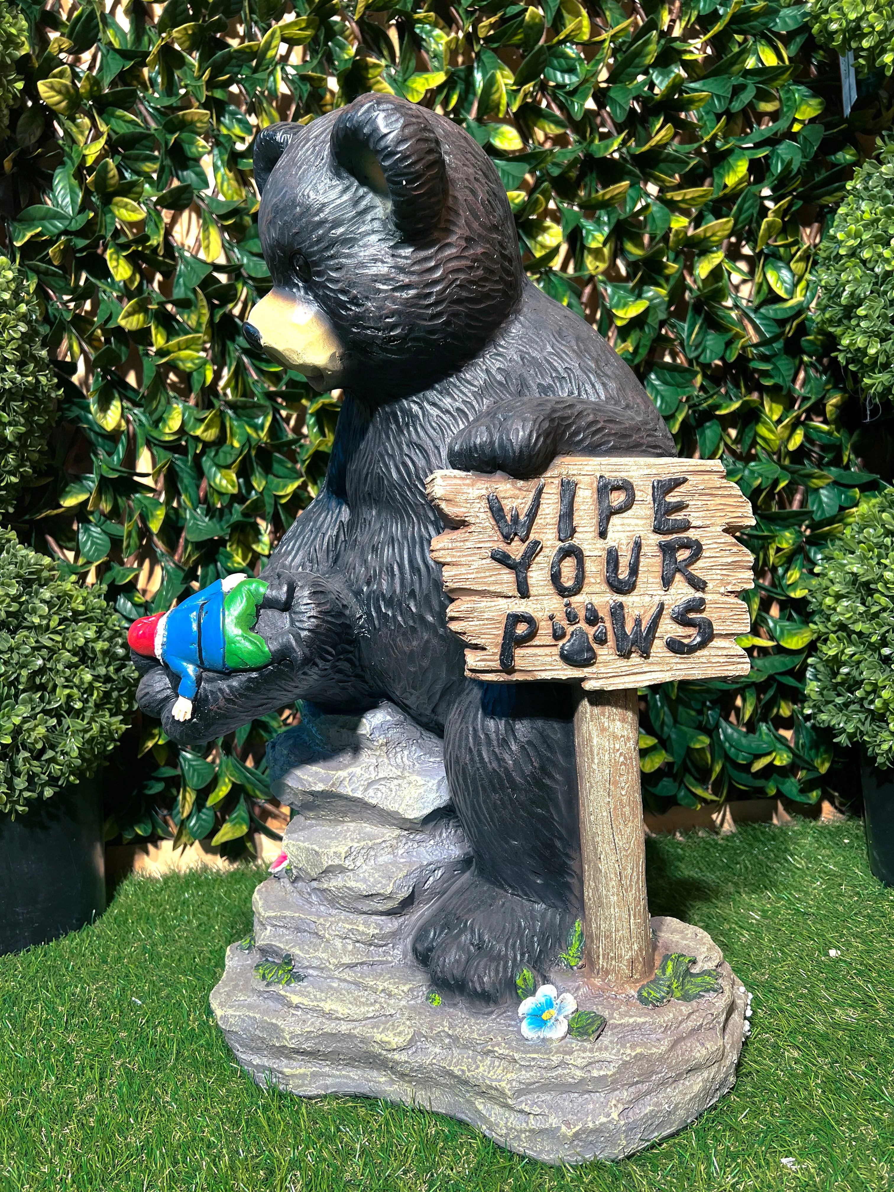 Bear Holding Sign And Gnome