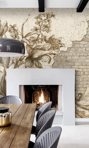 Beige Faux Swirling Floral Mural M9957