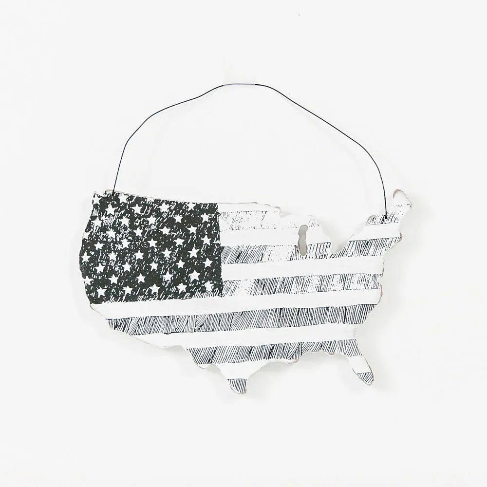 Black & White USA Hanging Wood Cutout