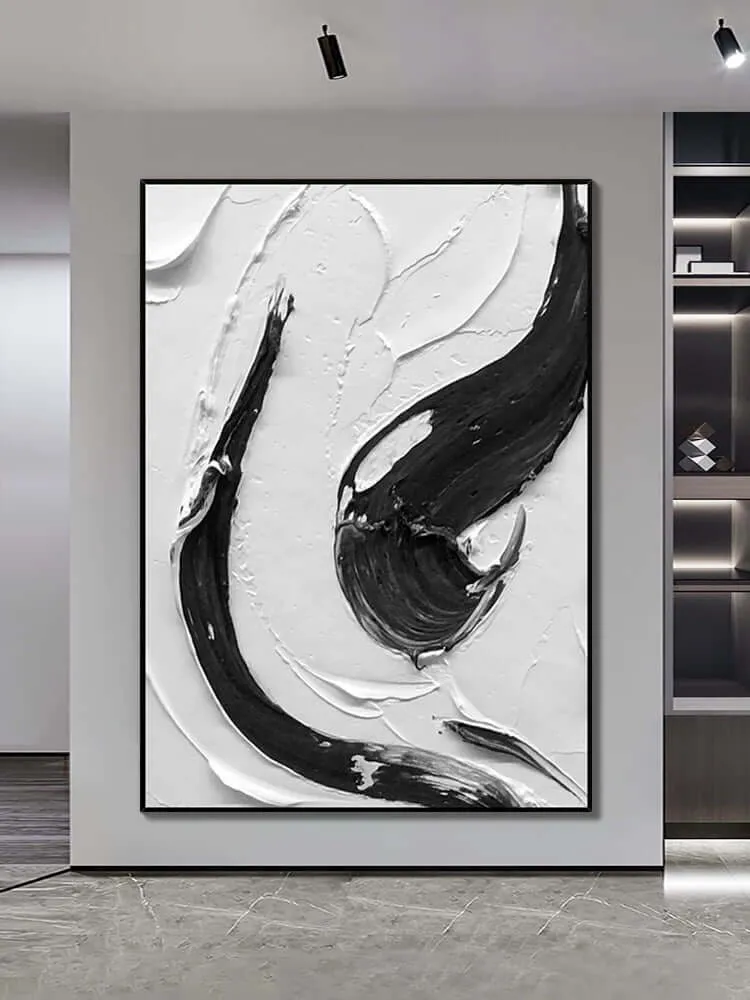 Black and White Swirl Textured Wall Art