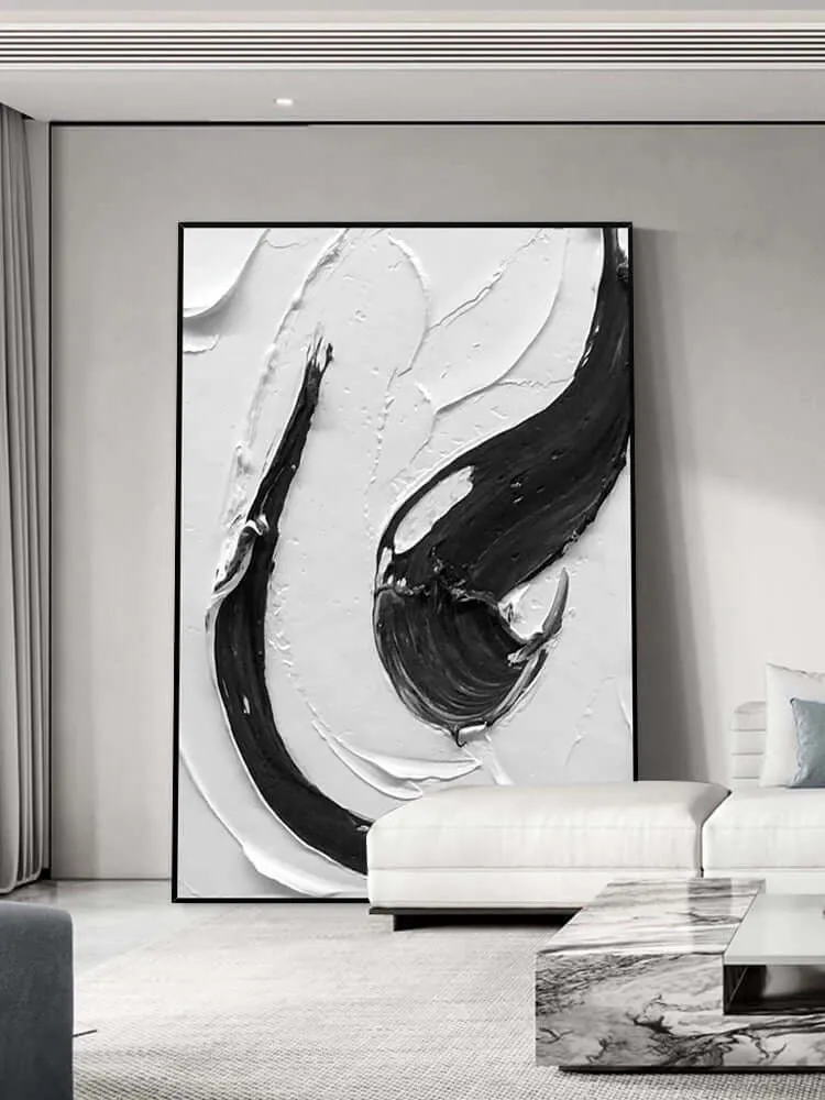 Black and White Swirl Textured Wall Art