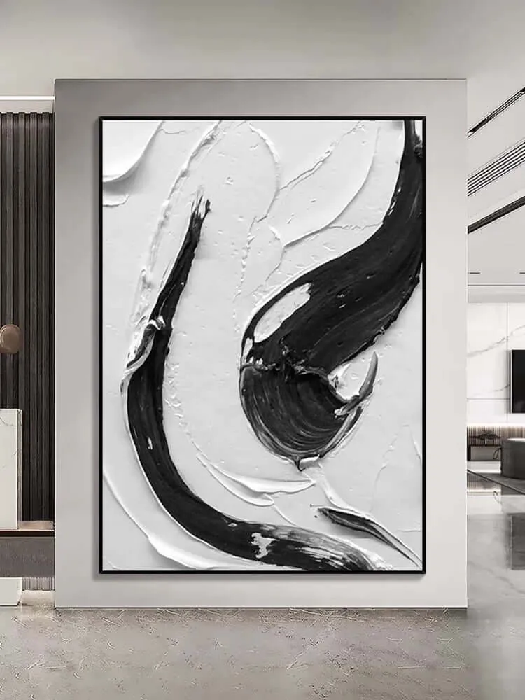 Black and White Swirl Textured Wall Art
