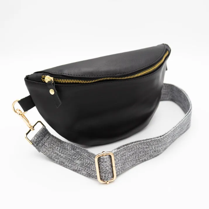 Black Leather Bum Bag (w Gold Fittings)