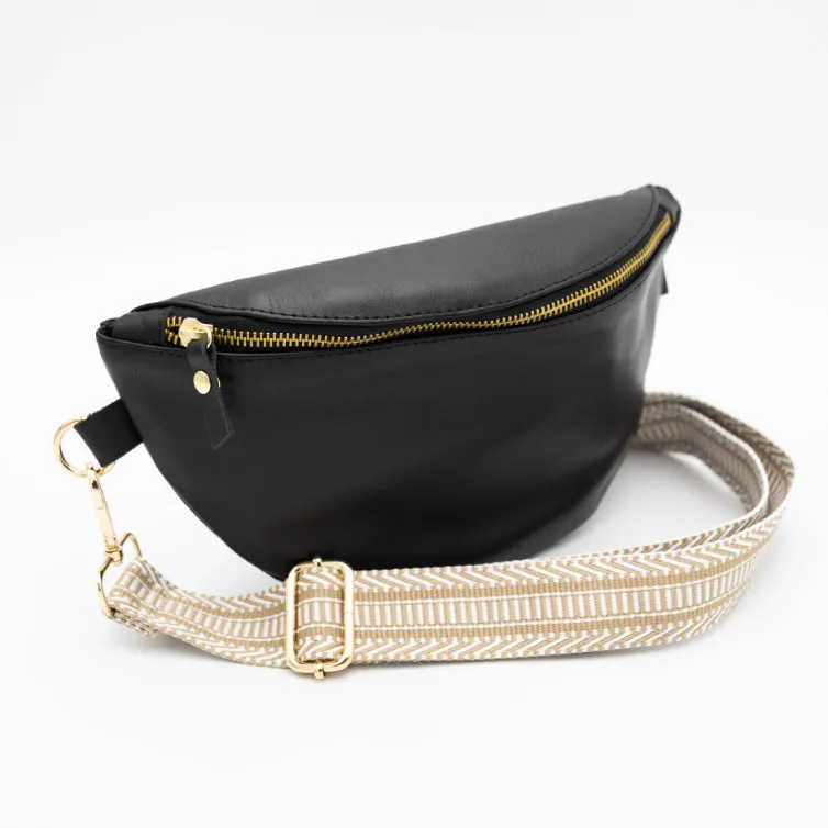 Black Leather Bum Bag (w Gold Fittings)