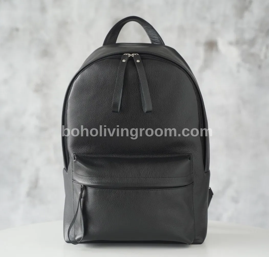 Black Leather Cowhide Backpack