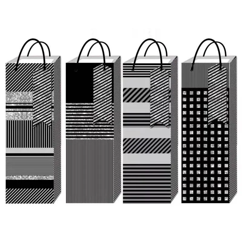 Black Patterns Bottle Gift Bag - 12cm x 35cm x 10cm