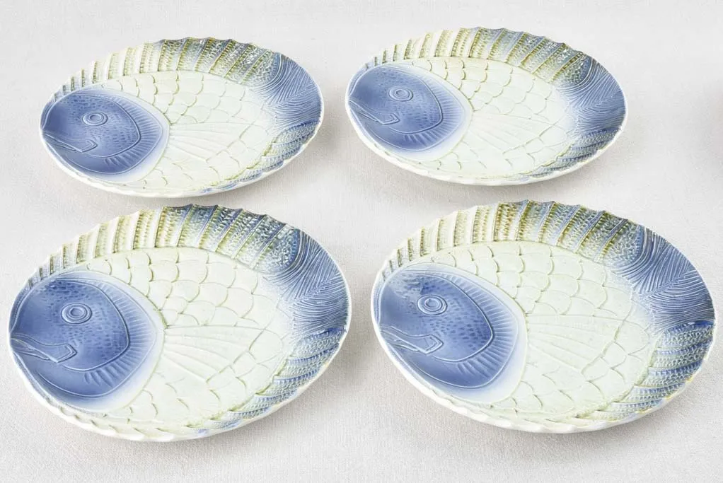 Blue & white fish service 1950s - Sarreguemines