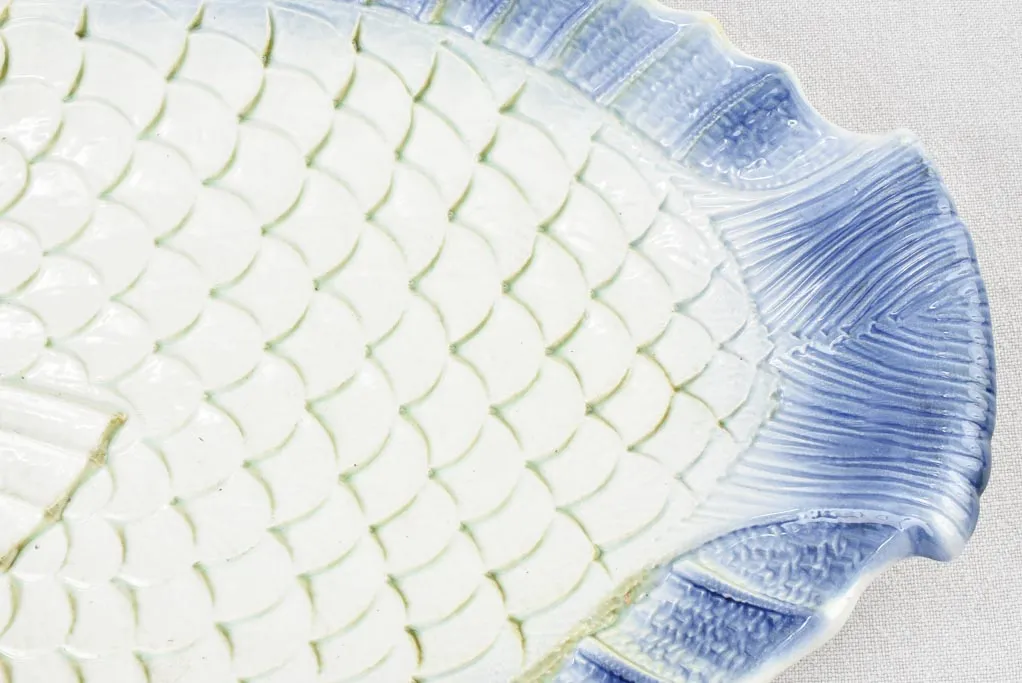 Blue & white fish service 1950s - Sarreguemines