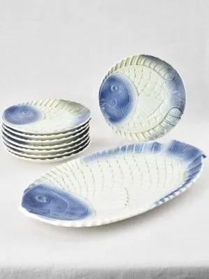 Blue & white fish service 1950s - Sarreguemines