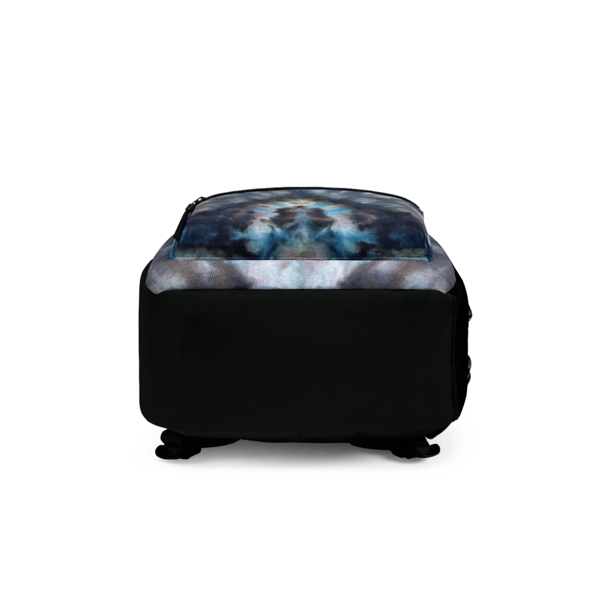 Blue Gray Watercolor Flames Campfire Backpack, Tie Dye Style Back to School Bag Back Pack
