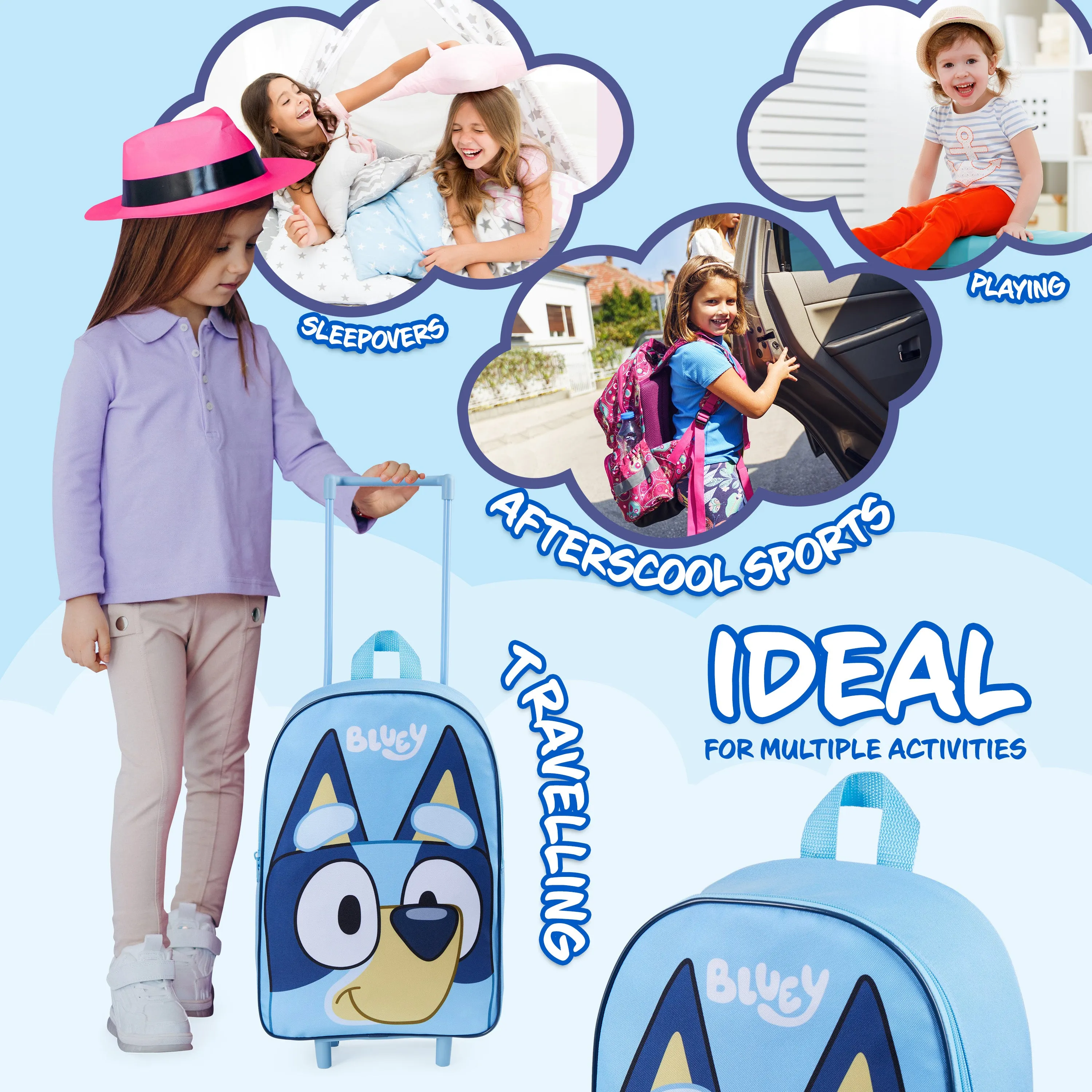 Bluey Children’s Luggage Suitcase - Foldable Trolley Bag