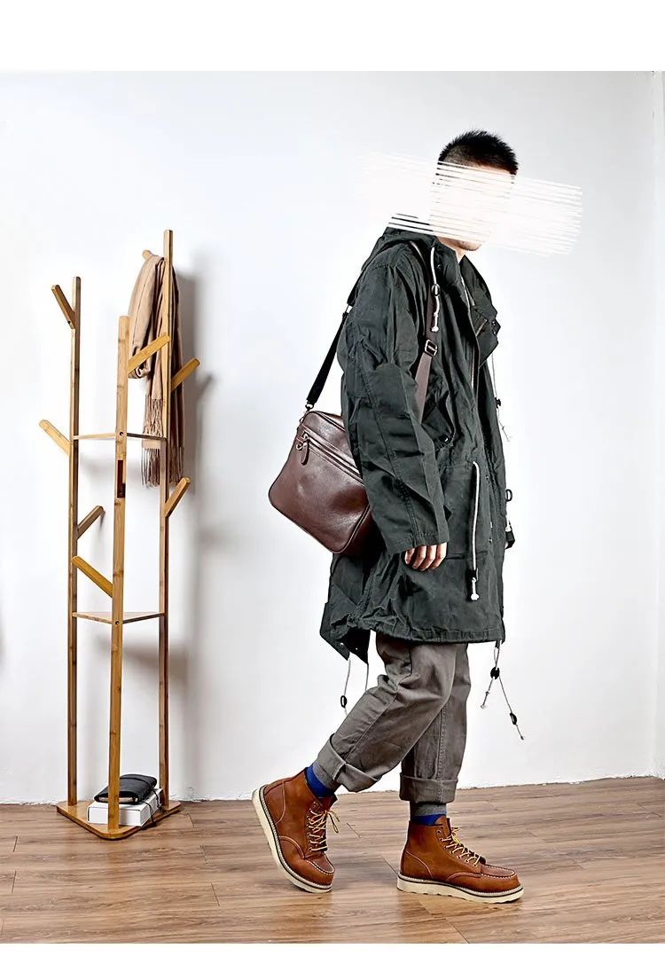 Brown Leather Mens 8 inches Courier Bag Messenger Bag Small Postman Bag For Men