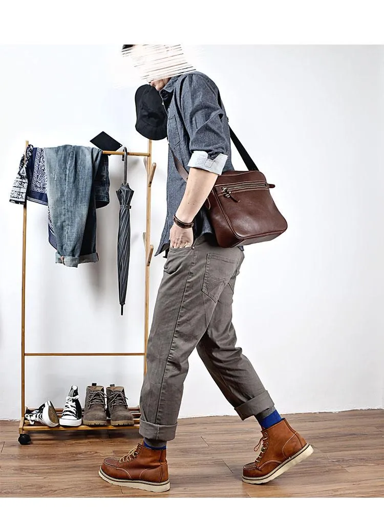 Brown Leather Mens 8 inches Courier Bag Messenger Bag Small Postman Bag For Men