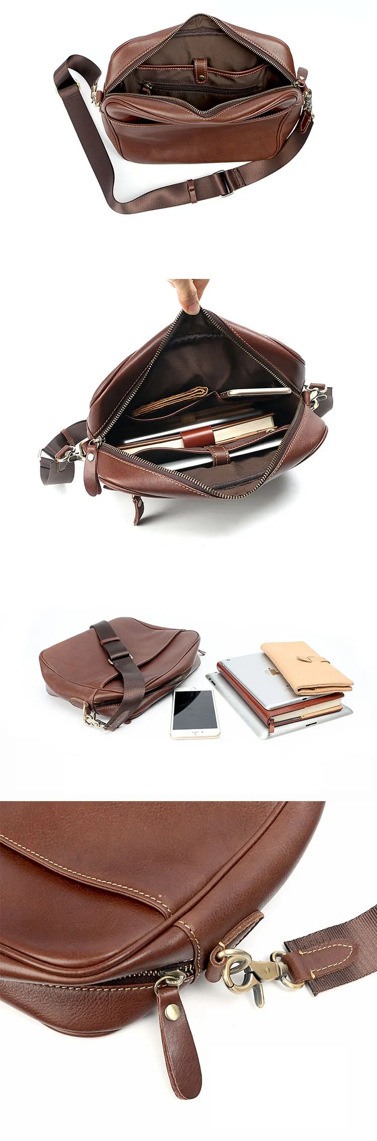 Brown Leather Mens 8 inches Courier Bag Messenger Bag Small Postman Bag For Men