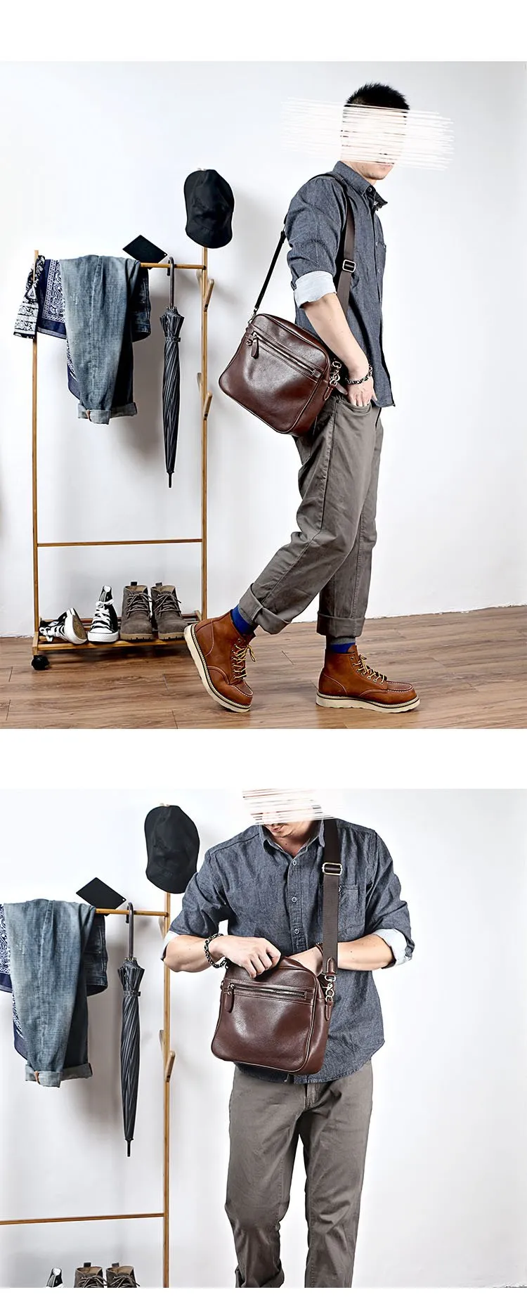 Brown Leather Mens 8 inches Courier Bag Messenger Bag Small Postman Bag For Men