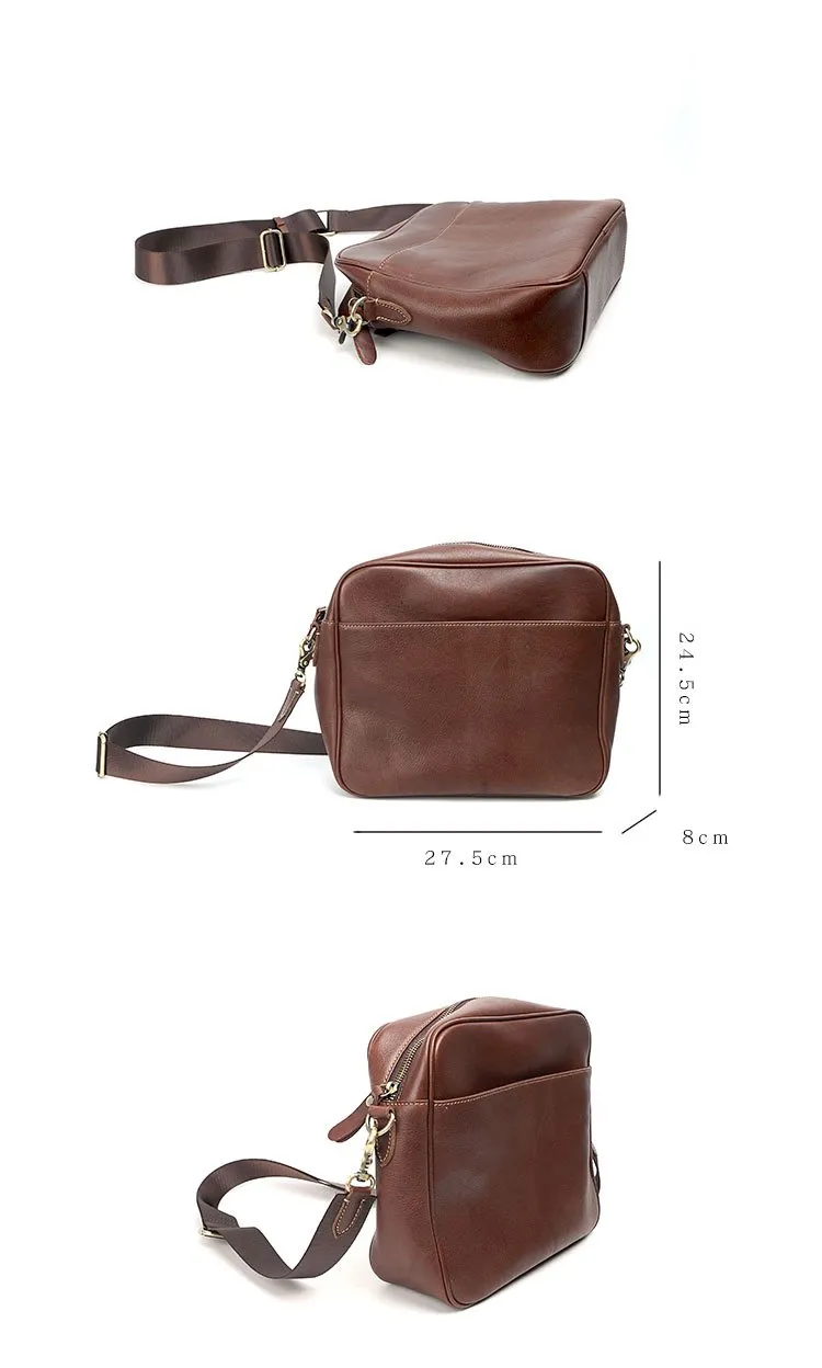 Brown Leather Mens 8 inches Courier Bag Messenger Bag Small Postman Bag For Men