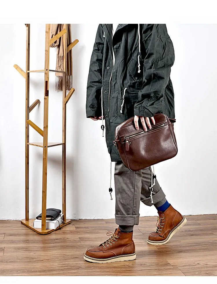 Brown Leather Mens 8 inches Courier Bag Messenger Bag Small Postman Bag For Men