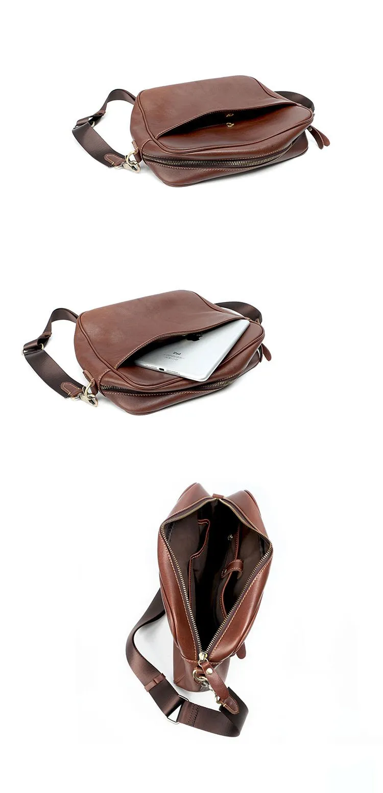 Brown Leather Mens 8 inches Courier Bag Messenger Bag Small Postman Bag For Men
