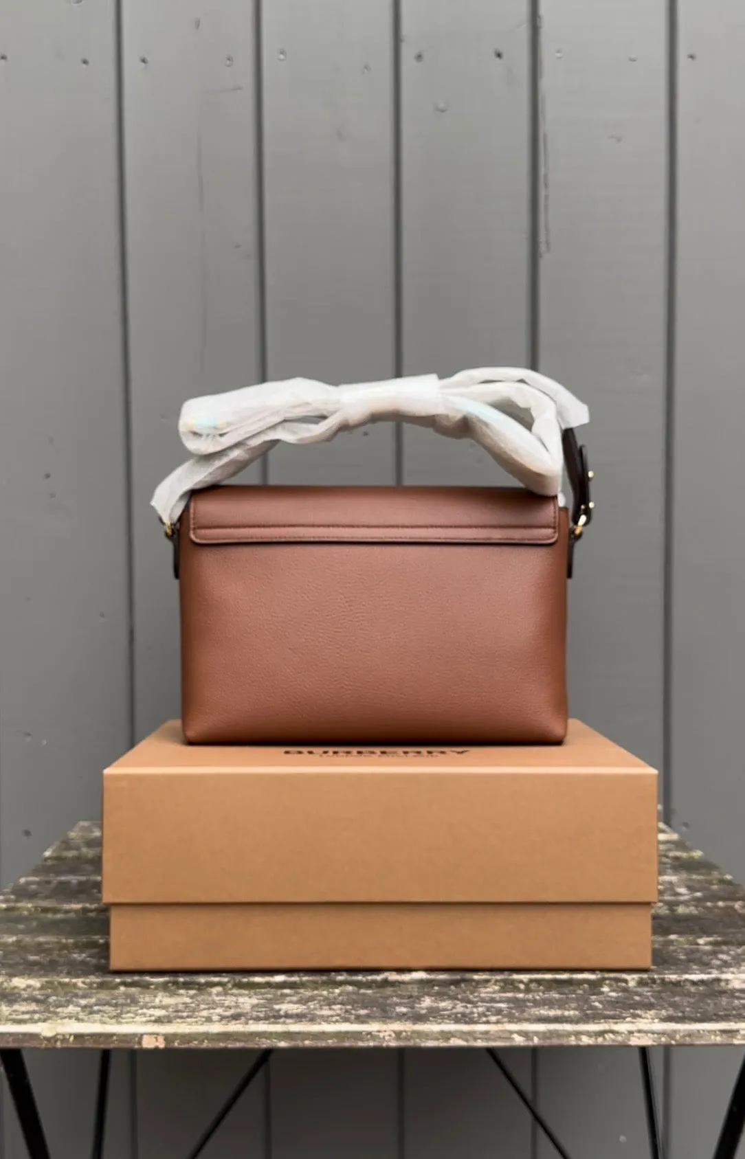 BURBERRY Camel Leather Classic Canvas Crossbody Bag